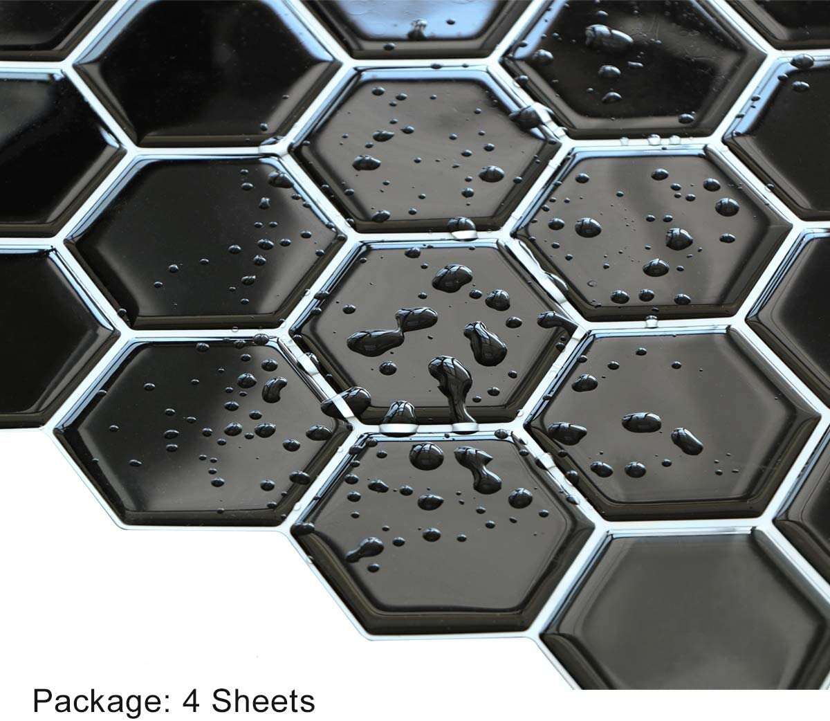 Selvklebende flis, svart Hexagon 10 pk.
