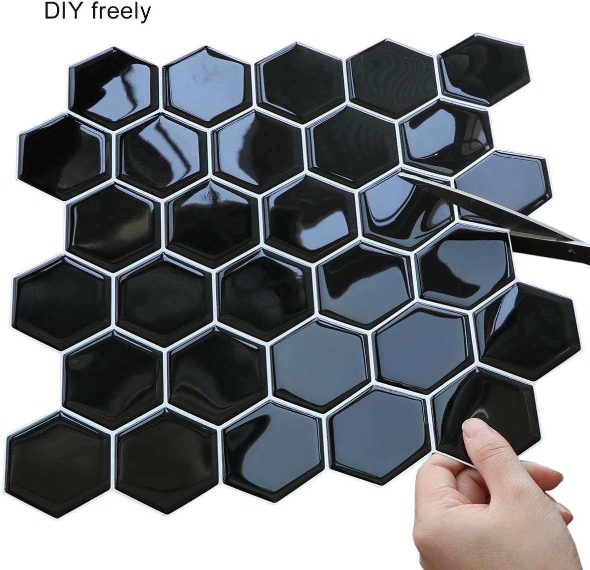 Selvklebende flis, svart Hexagon 10 pk.