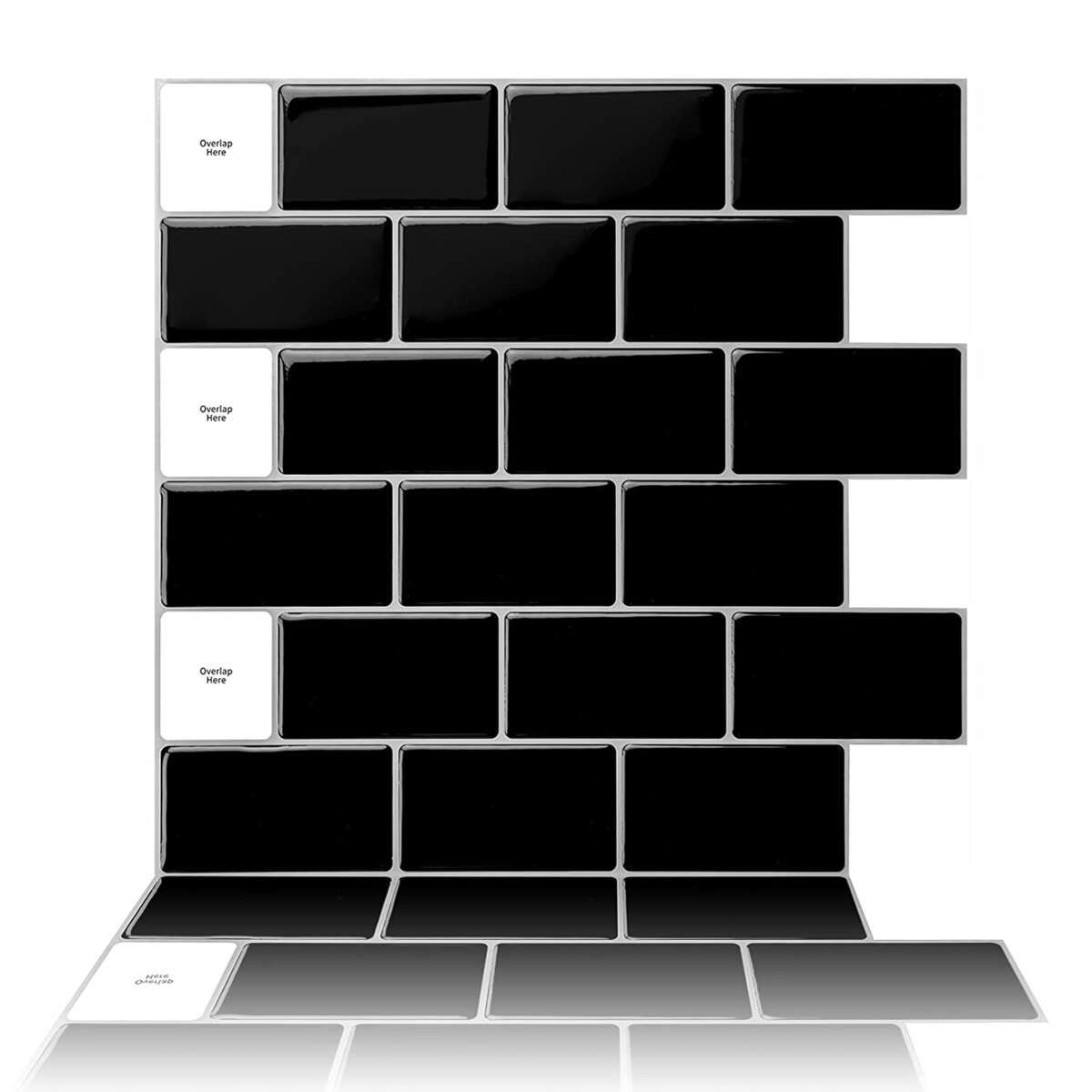 Selvklebende flis, svart Subway 10 pk.