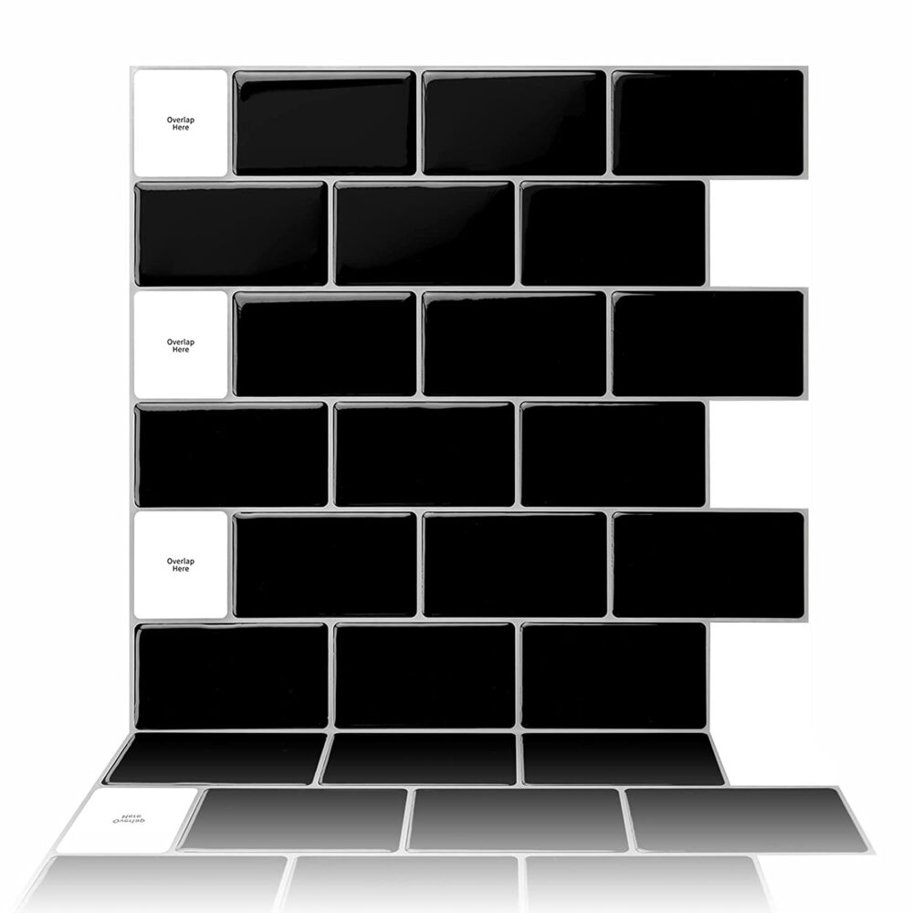 Selvklebende flis, svart Subway 10 pk.