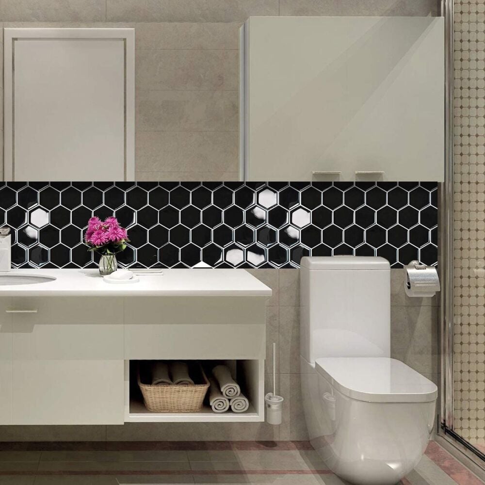 Selvklebende flis, svart Hexagon 10 pk.