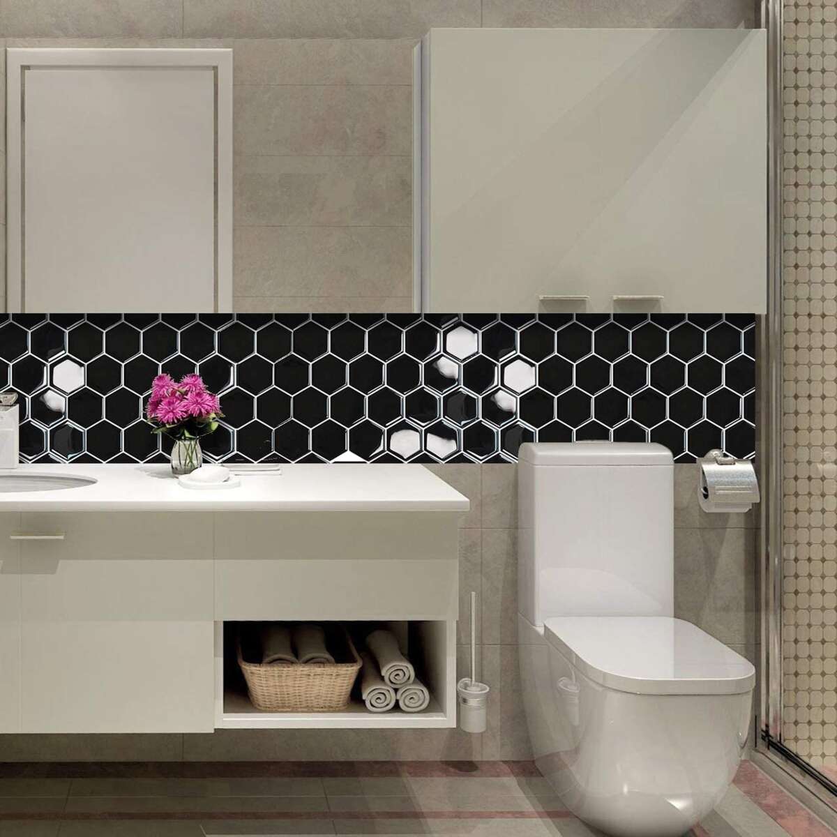 Selvklebende flis, svart Hexagon 10 pk.