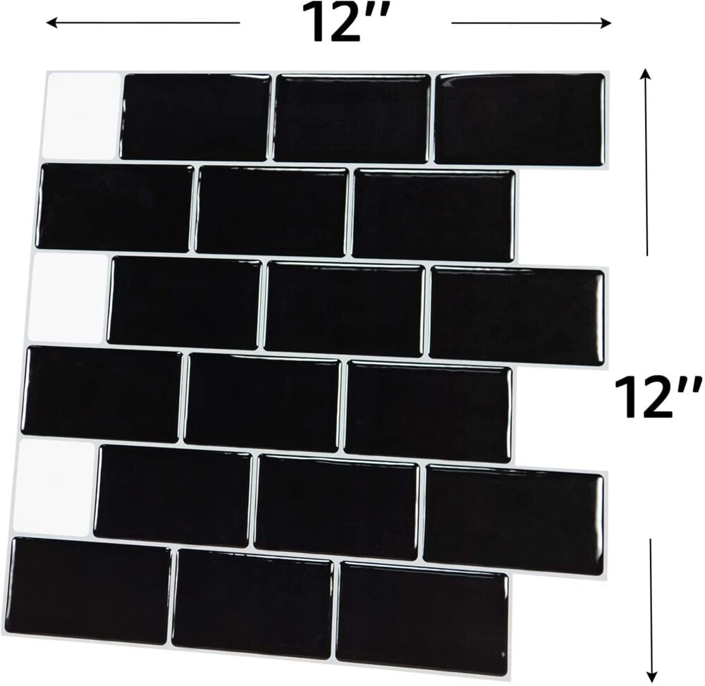 Selvklebende flis, svart Subway 10 pk.