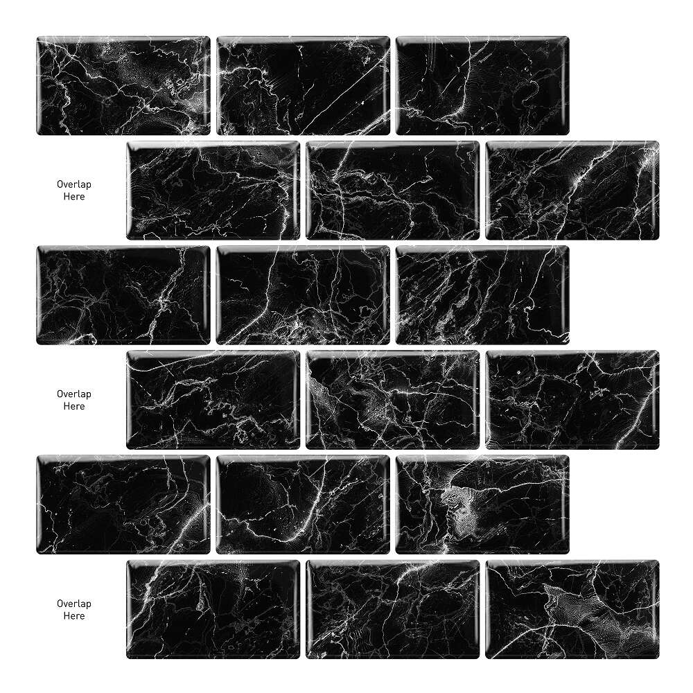 Selvklebende flis svart marmor Subway 10 pk.