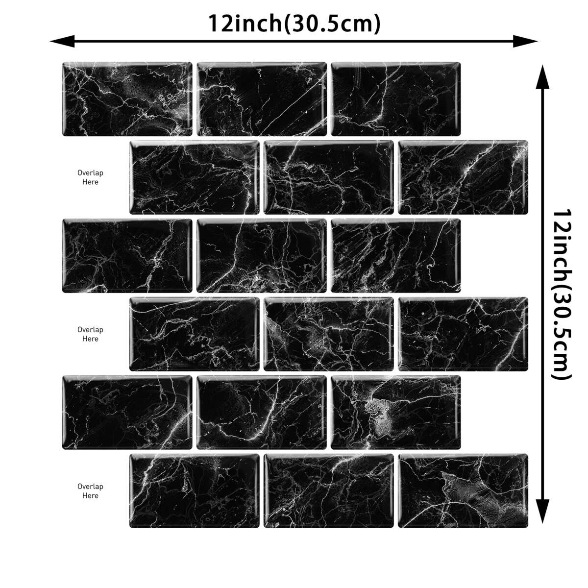 Selvklebende flis, svart marmor V-Form 10 pk.