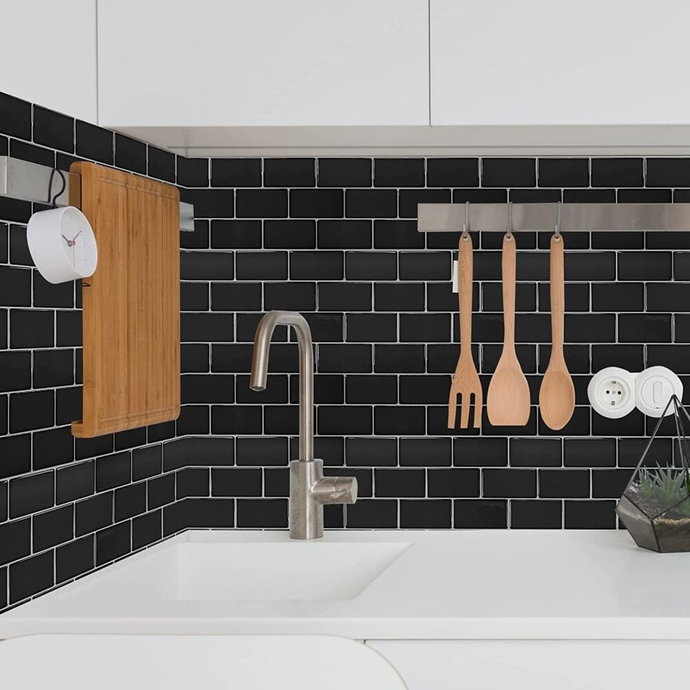 Selvklebende flis, svart Subway 10 pk.