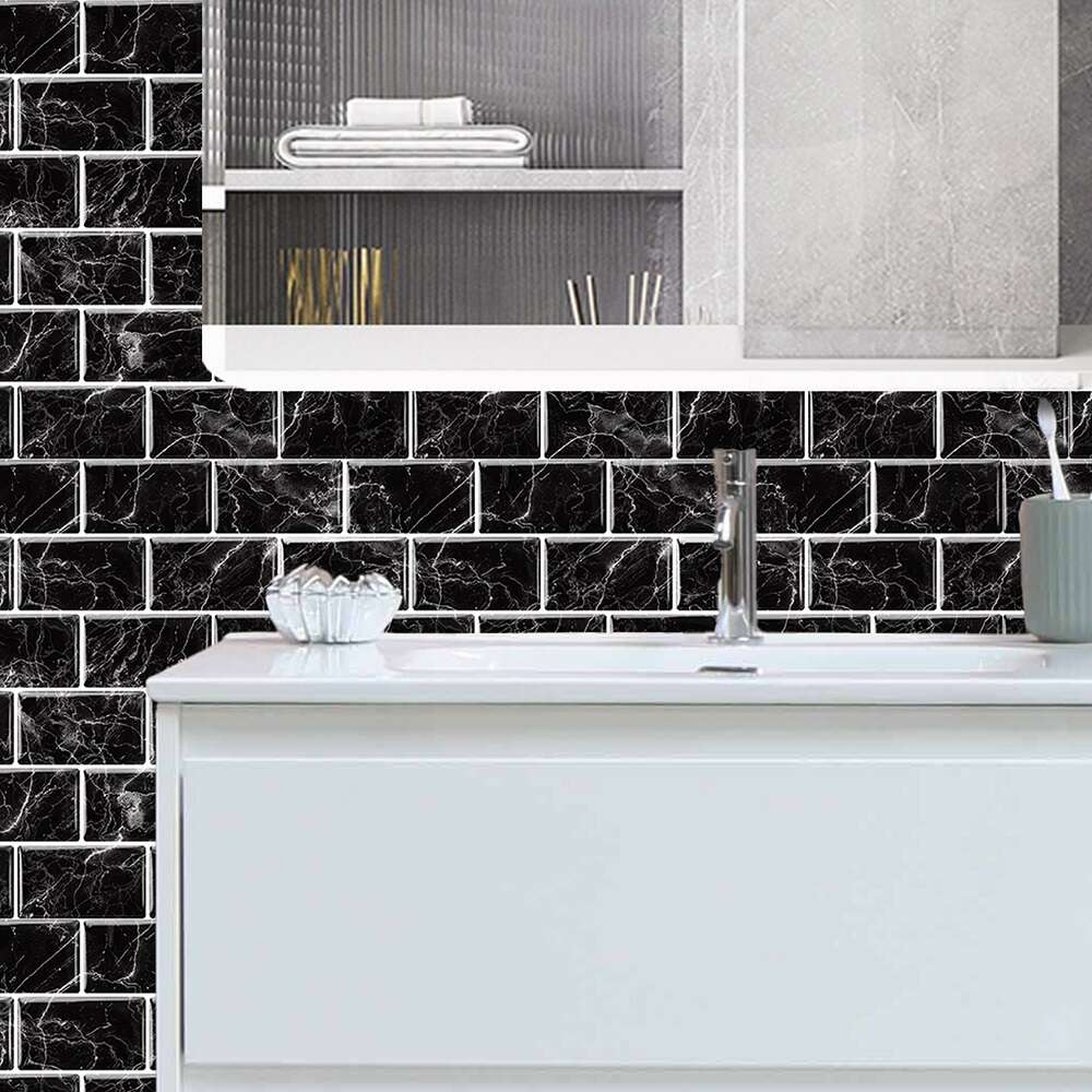 Selvklebende flis svart marmor Subway 10 pk.