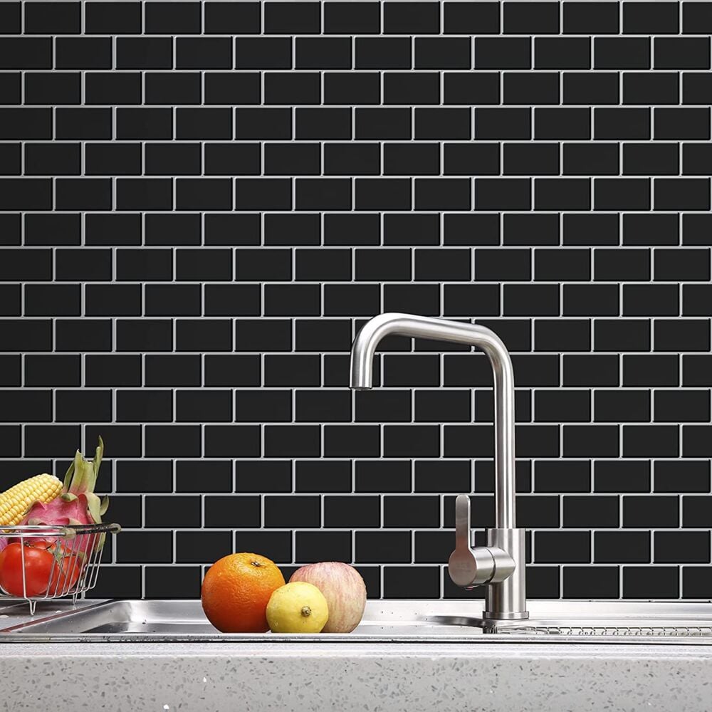 Selvklebende flis, svart Subway 10 pk.