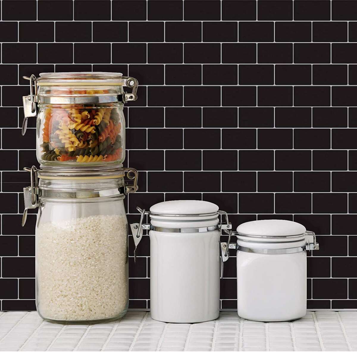 Selvklebende flis, svart Subway 10 pk.