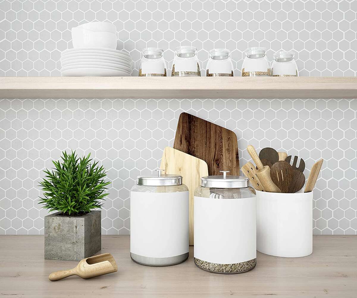 Selvklebende flis, grå Hexagon 10 pk.