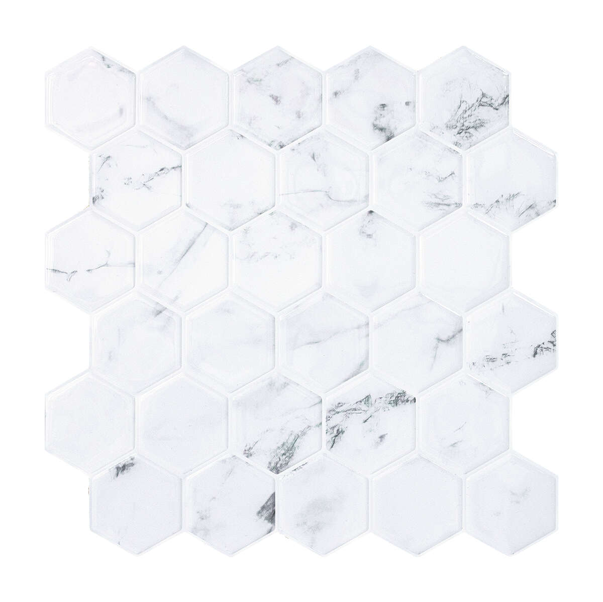 Selvklebende flis, Hvit marmor Hexagon 10 pk.