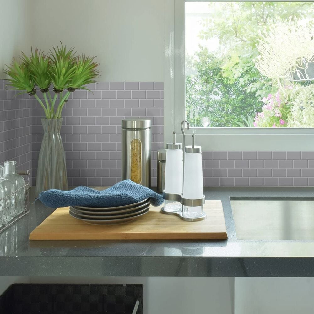 Selvklebende flis, Grå Subway 10 pk.