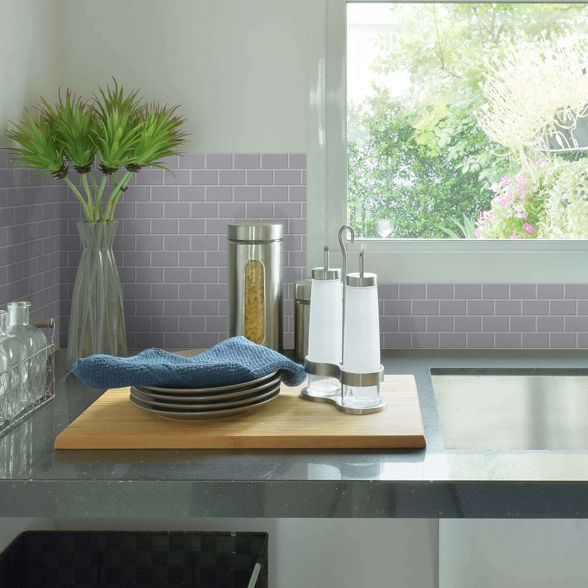 Selvklebende flis, Grå Subway 10 pk.