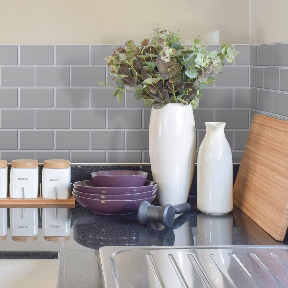 Selvklebende flis, Grå Subway 10 pk.