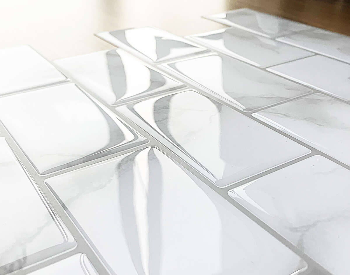 Selvklebende flis, Hvit Marmor Subway 10 pk.
