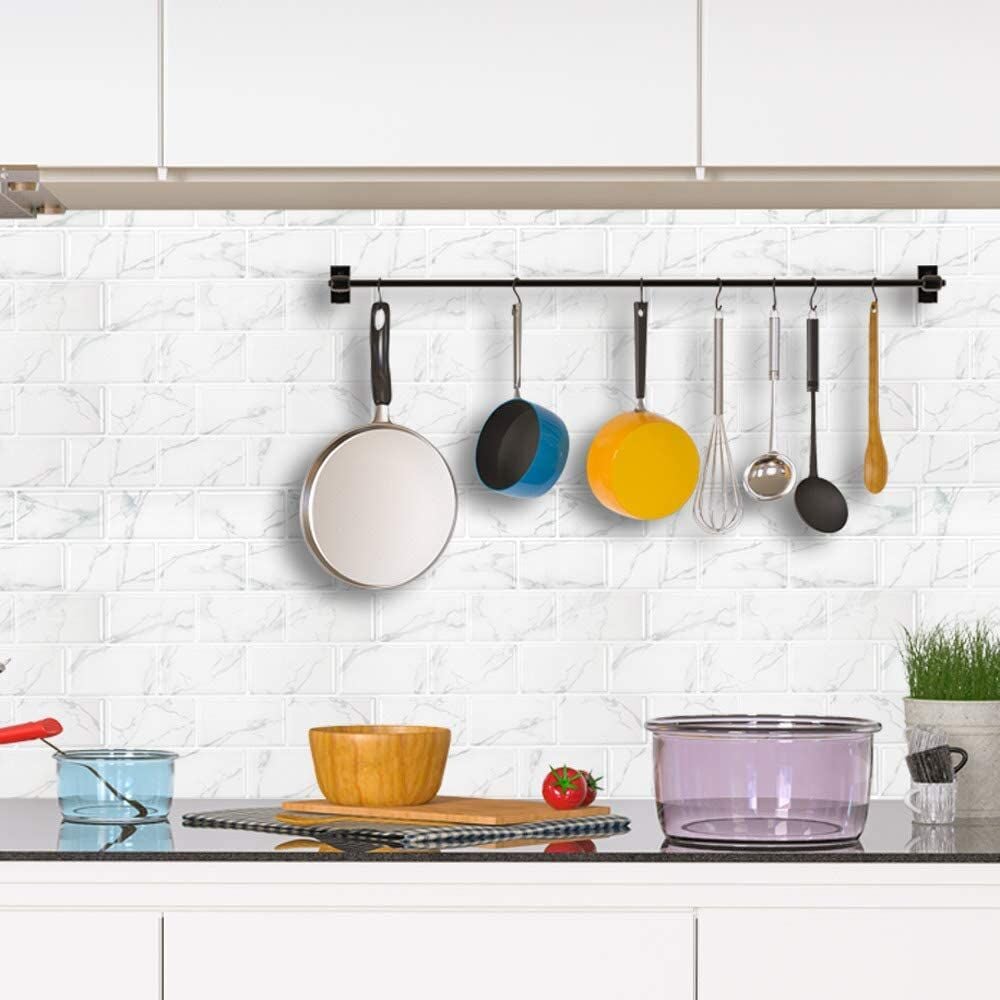 Selvklebende flis, Hvit Marmor Subway 10 pk.