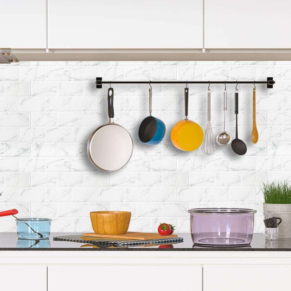 Selvklebende flis, Hvit Marmor Subway 10 pk.