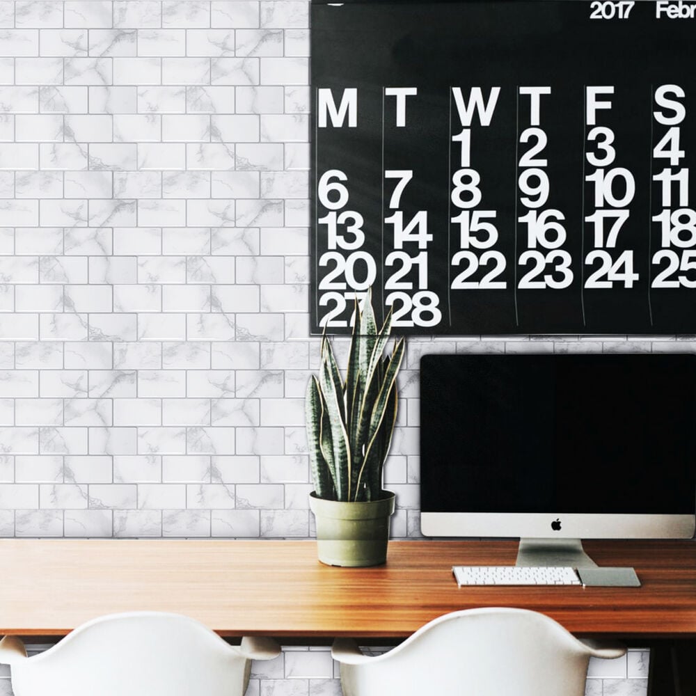 Selvklebende flis, Hvit Marmor Subway 10 pk.