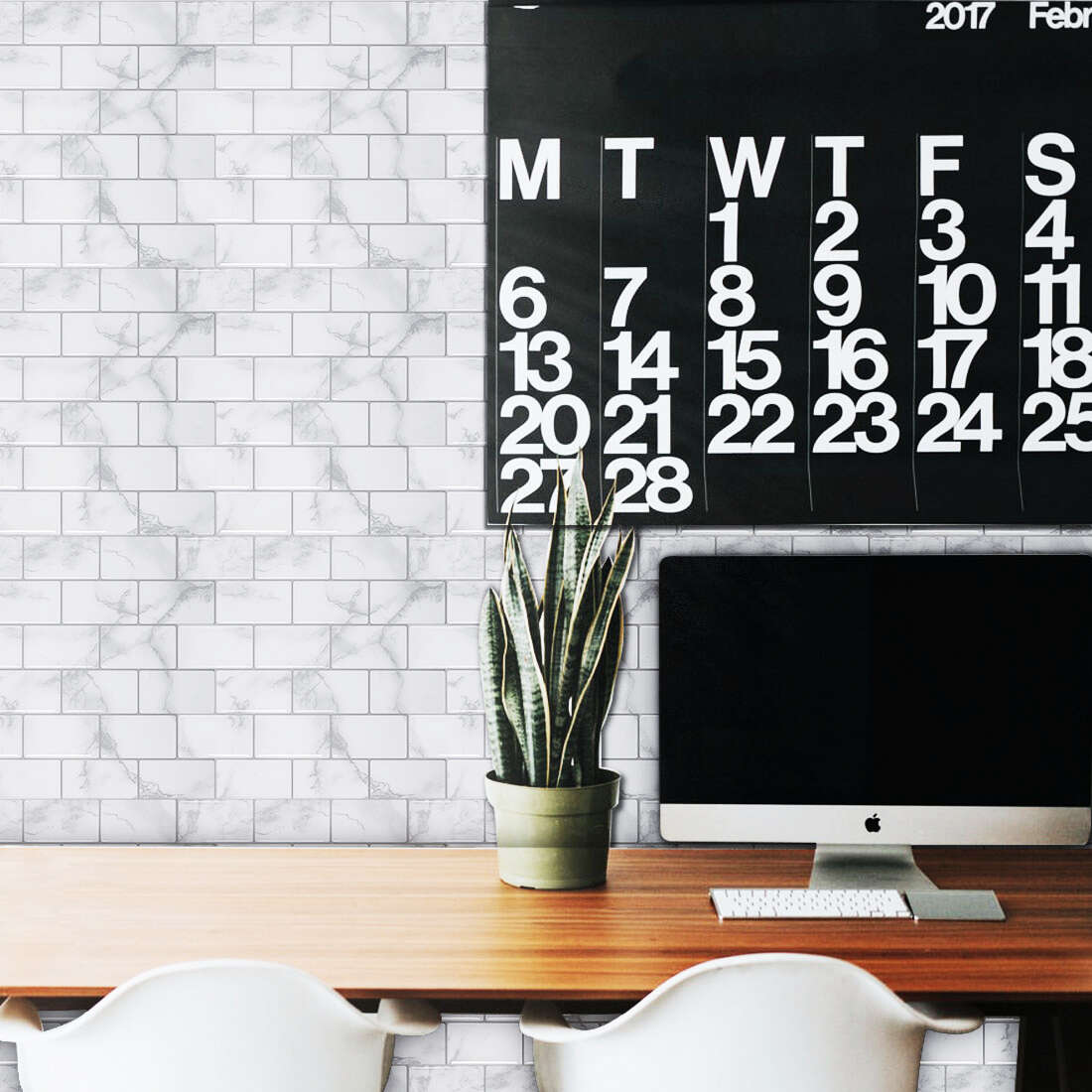 Selvklebende flis, Hvit Marmor Subway 10 pk.