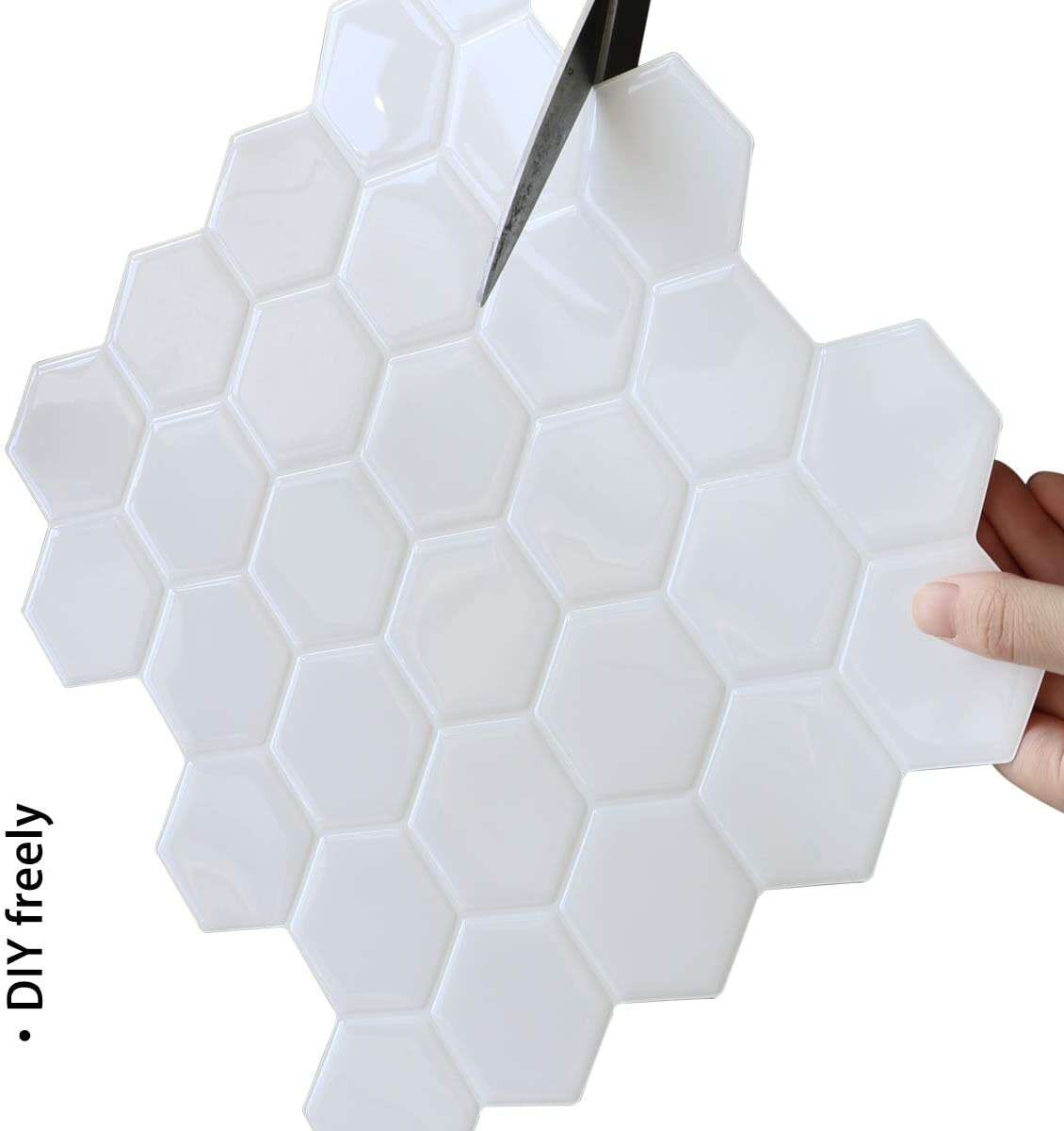 Selvklebende flis, Hvit Hexagon 10 pk.