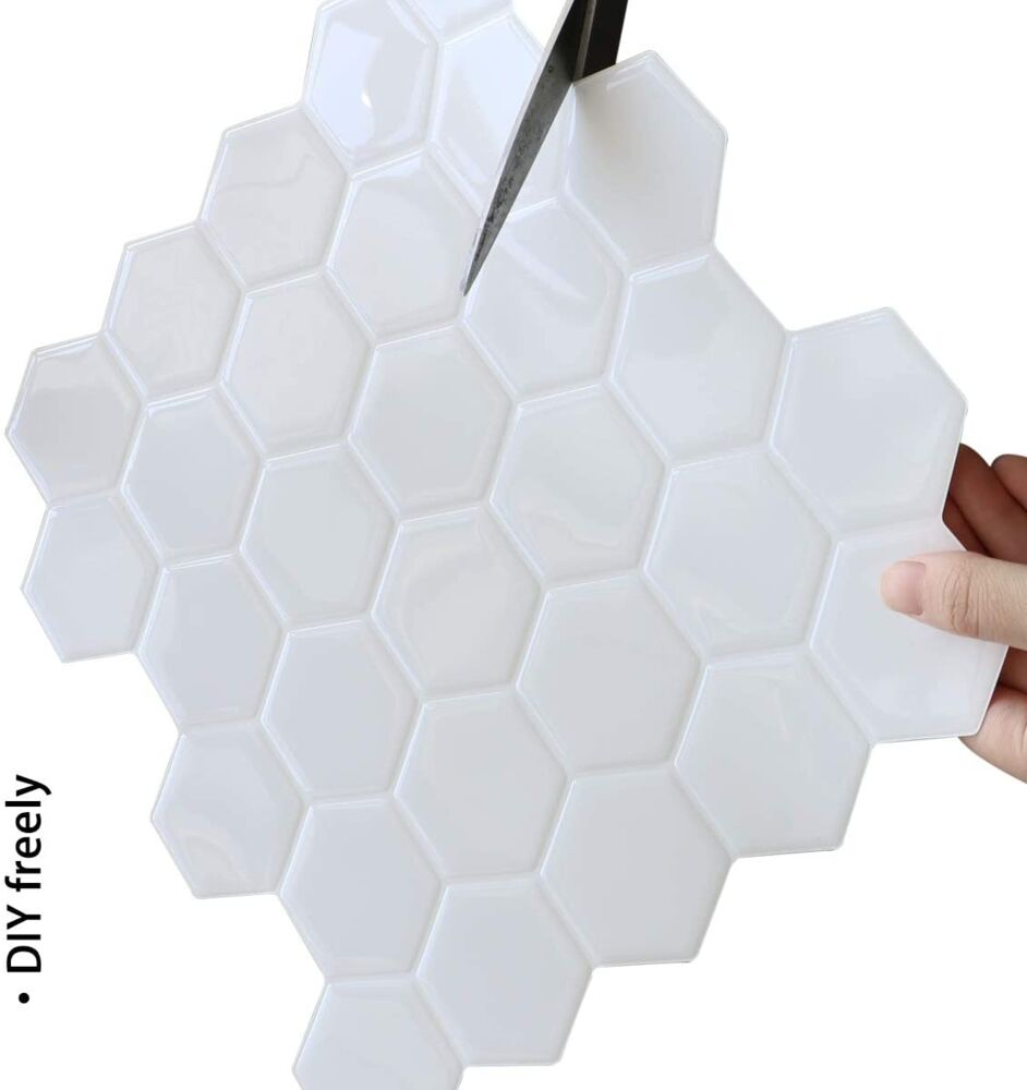 Selvklebende flis, Hvit Hexagon 10 pk.