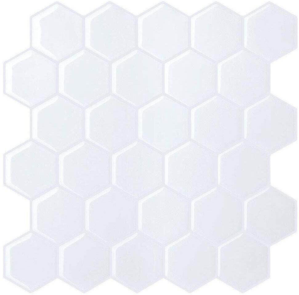 Selvklebende flis, Hvit Hexagon 10 pk.