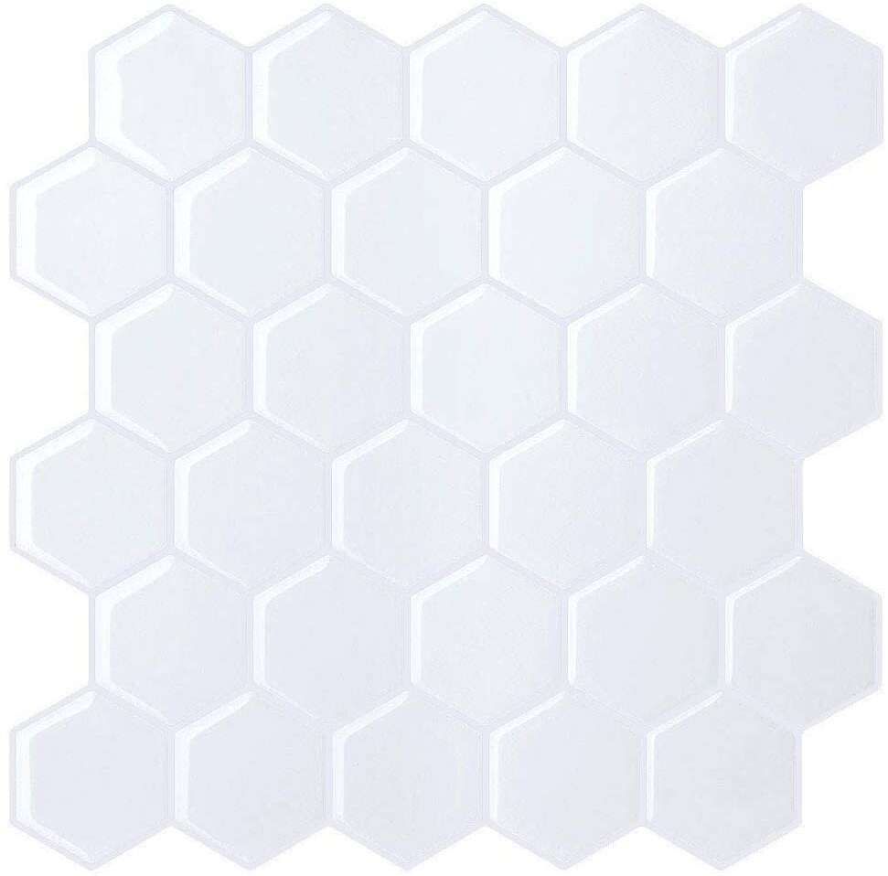 Selvklebende flis, Hvit Hexagon 10 pk.