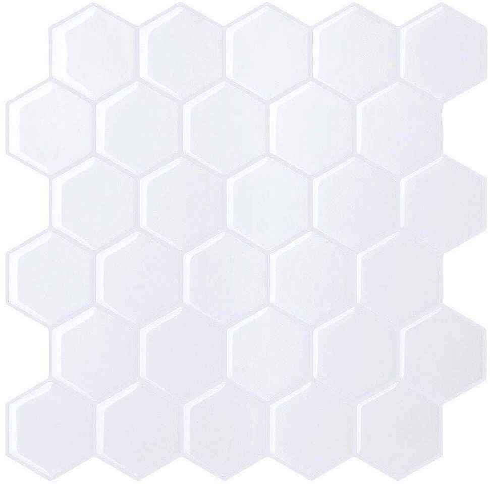 Selvklebende flis, Hvit Hexagon 10 pk.
