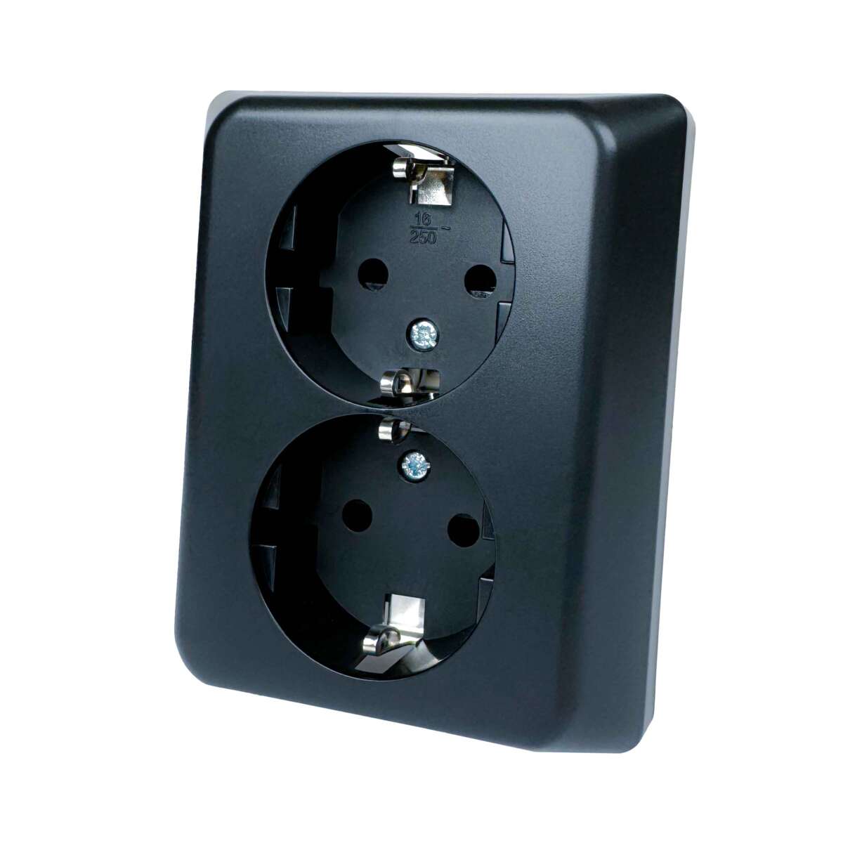 Egant dobbel innfelt sort stikkontakt m/jord