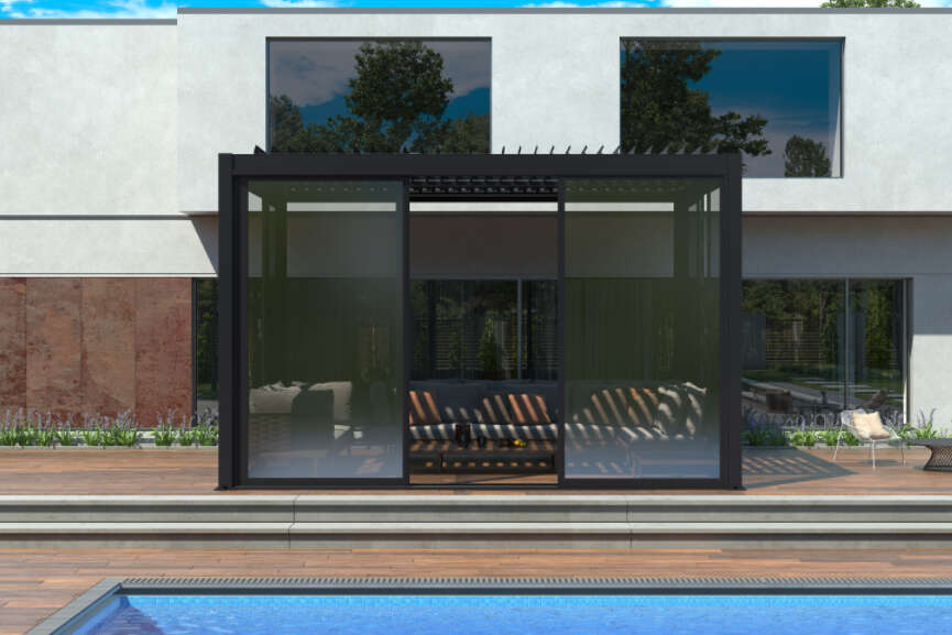 Krifon Stavern pergola skyvedør i glass