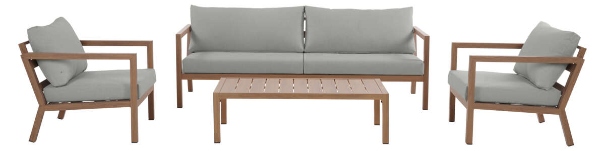 Røst sofagruppe teak og grågrønne impregnerte putetrekk