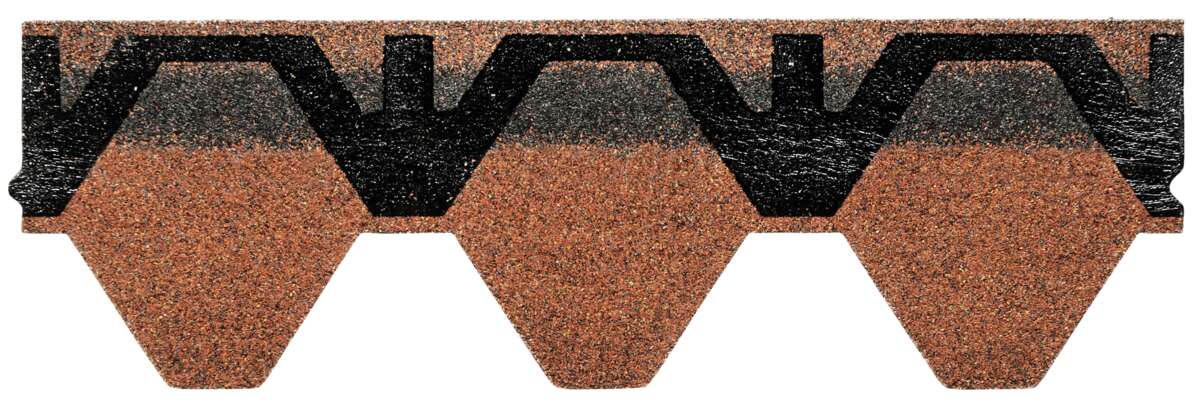 Isola Takshingel, skrå, teglrød kontur