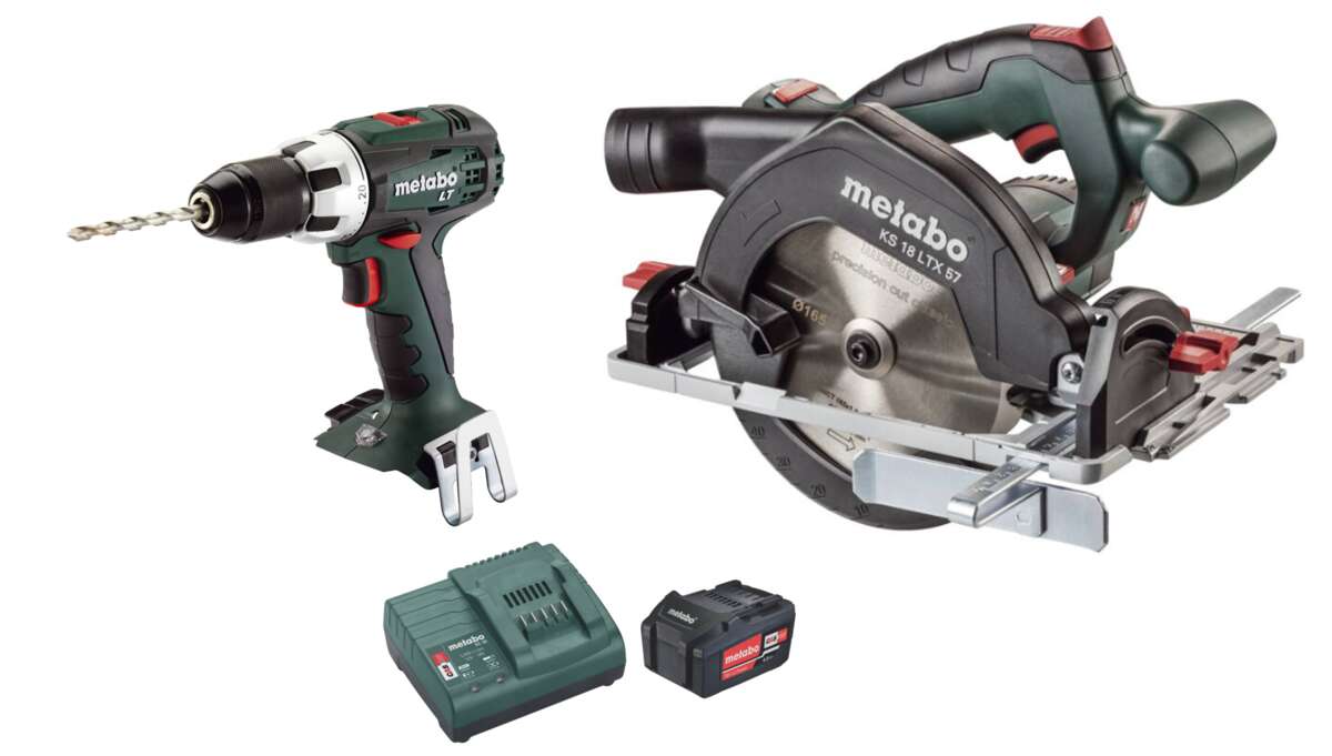 Metabo vertøypakke med drill, sirkelsag, batteri og lader