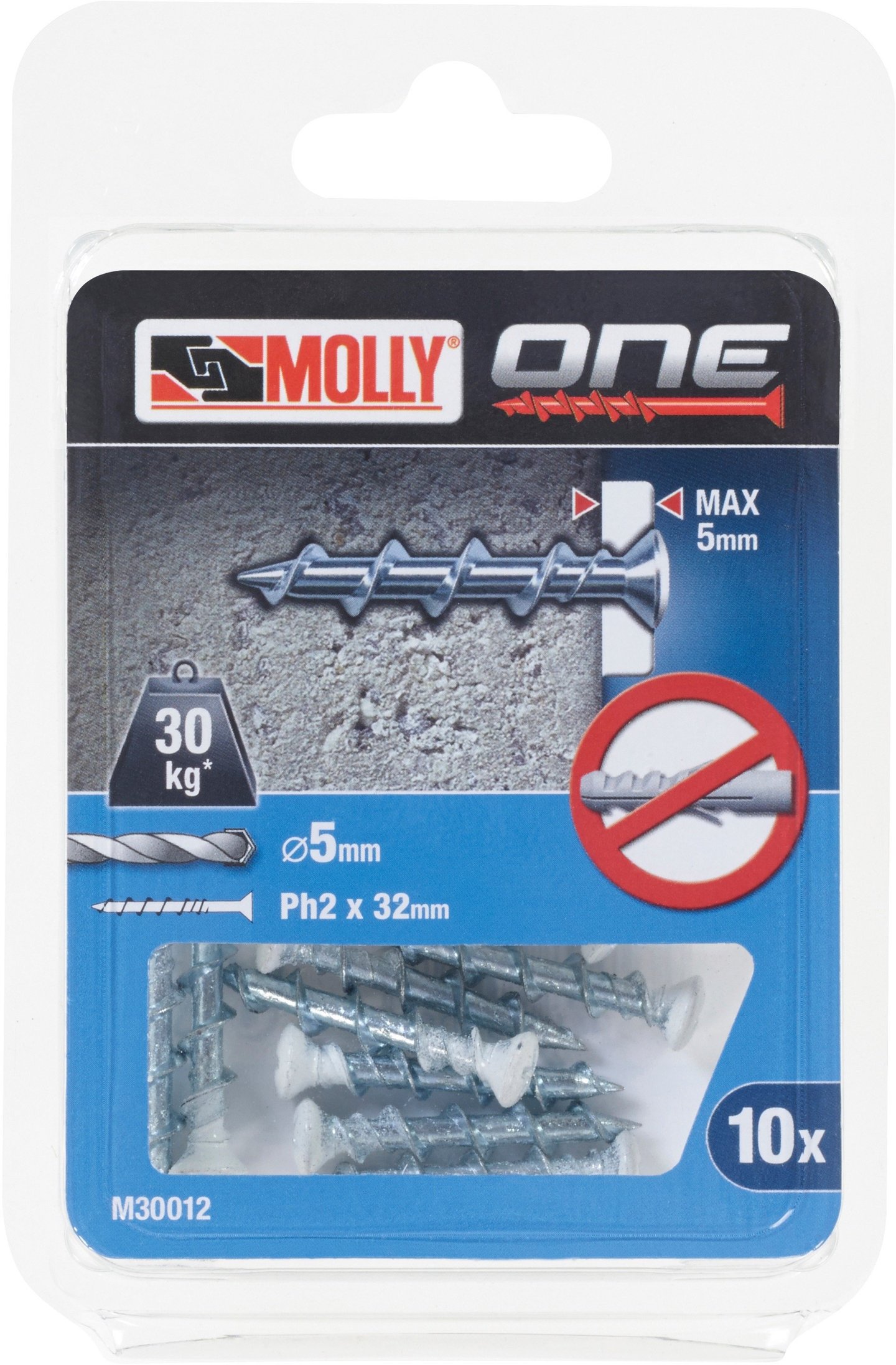 Molly One 5x32 mm ankerskrue m/ hvitt hode 10 stk