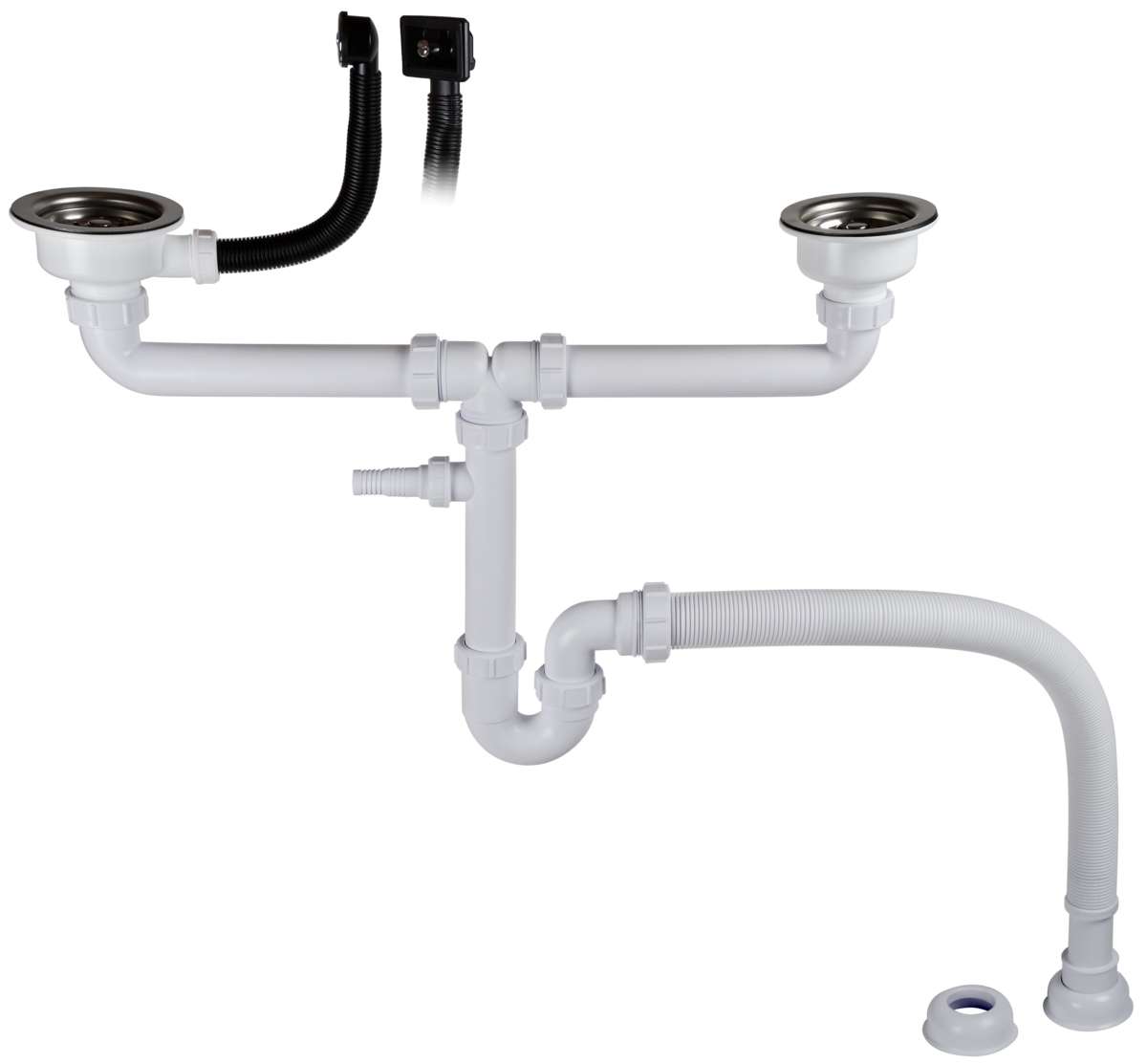 Avløpssett for kjøkkenvask med 2 kummer