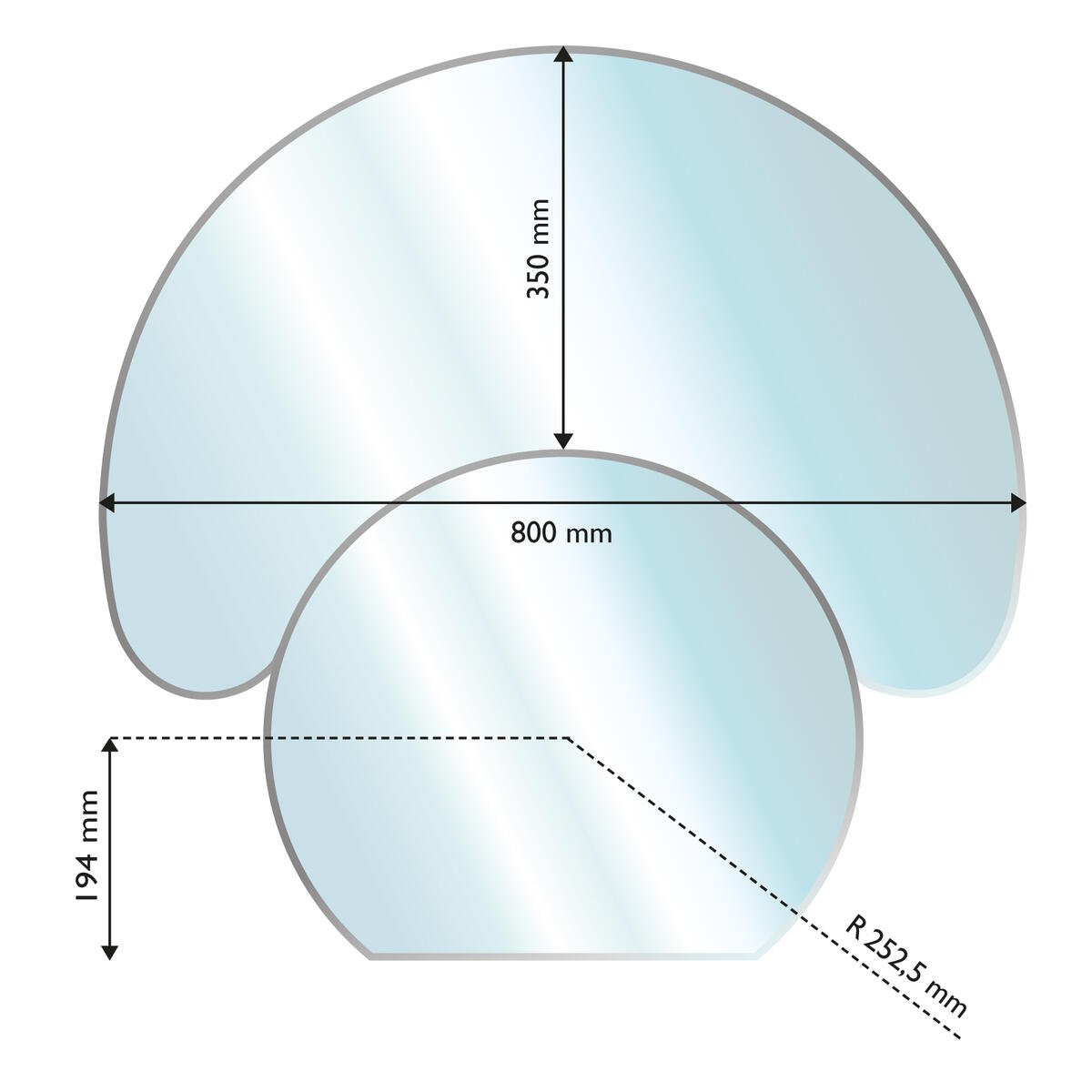 Aduro glassgulvplate, halvmåne inkl bunnplate