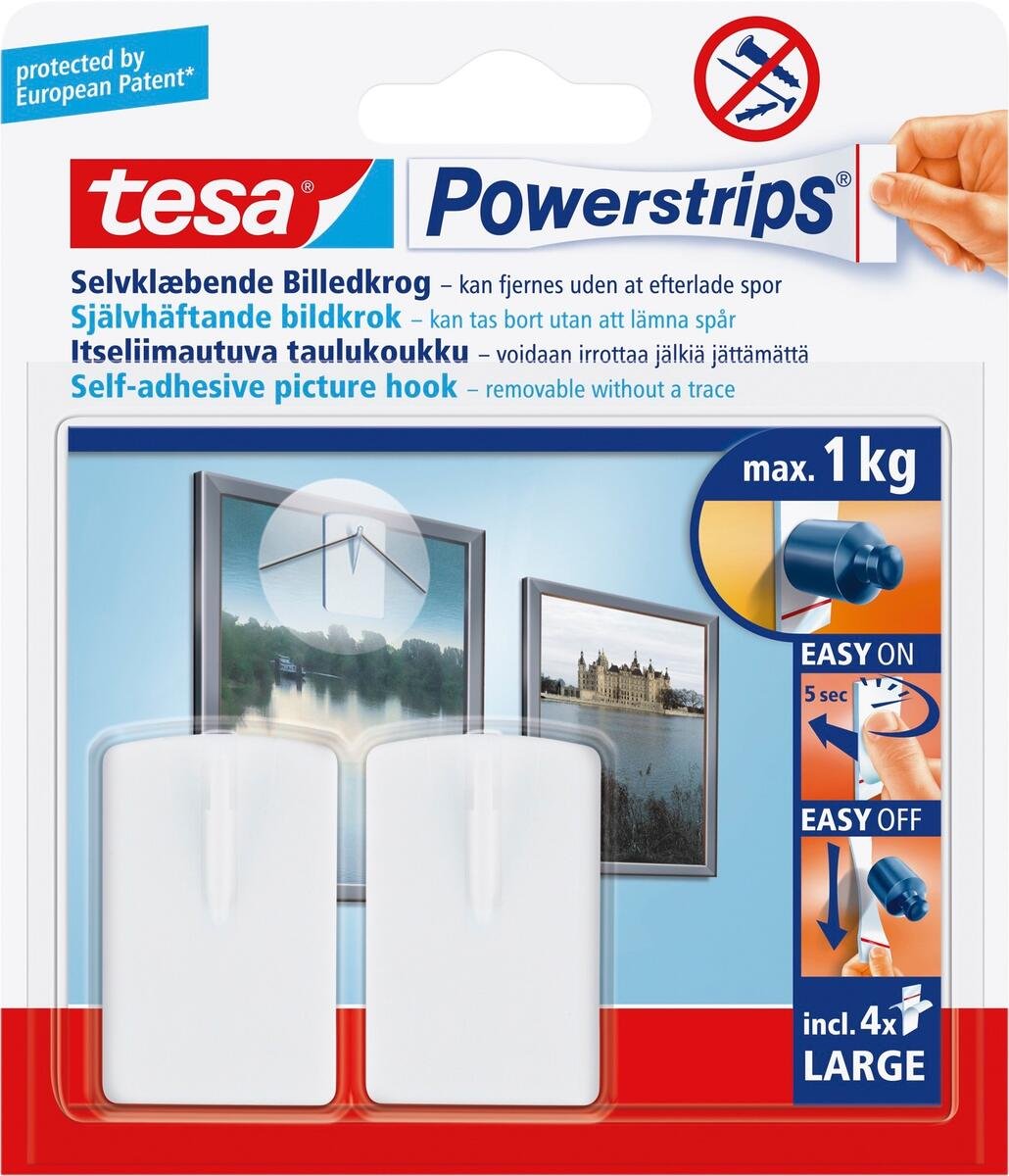 Tesa selvheftende kroker 2 pk (hvit)