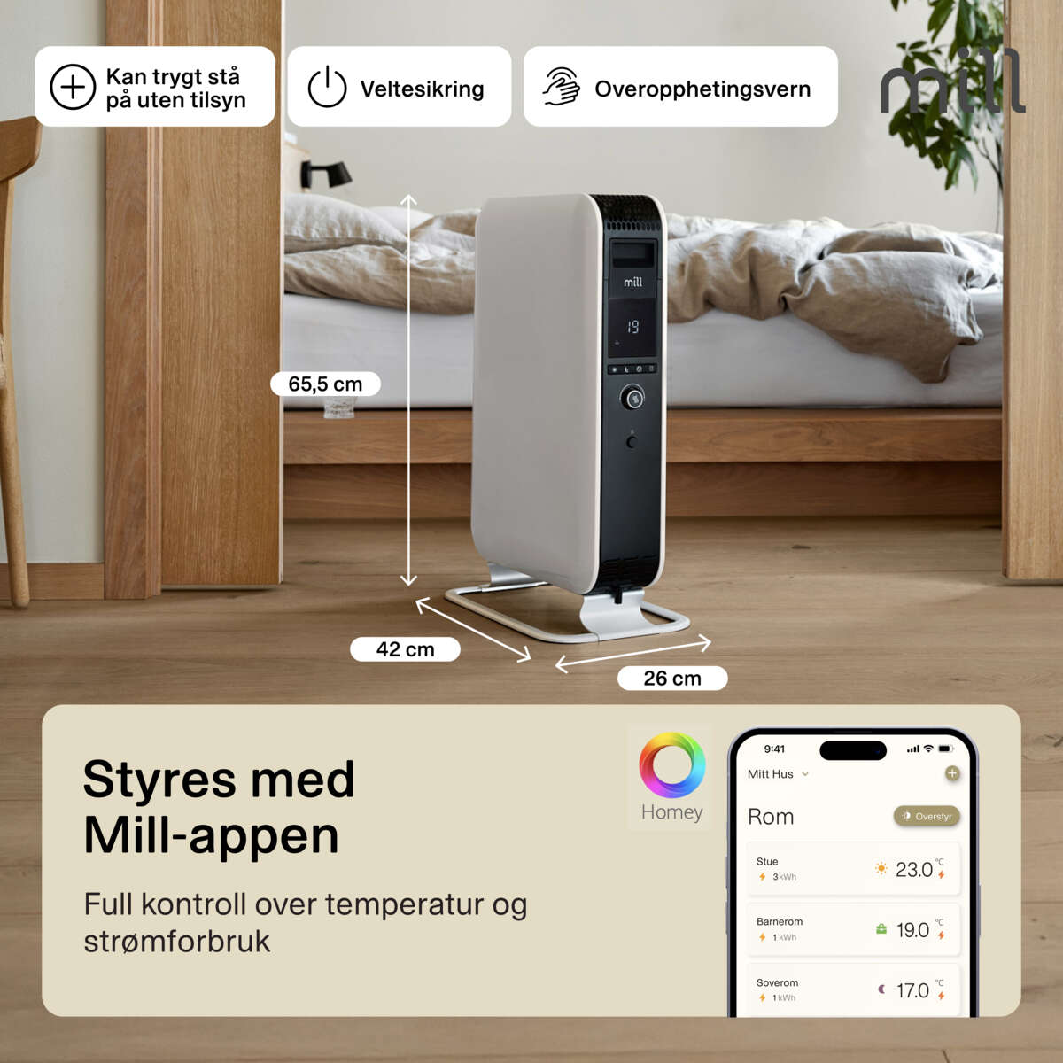 Mill Gentle AirWiFi 2000W oljefylt radiator
