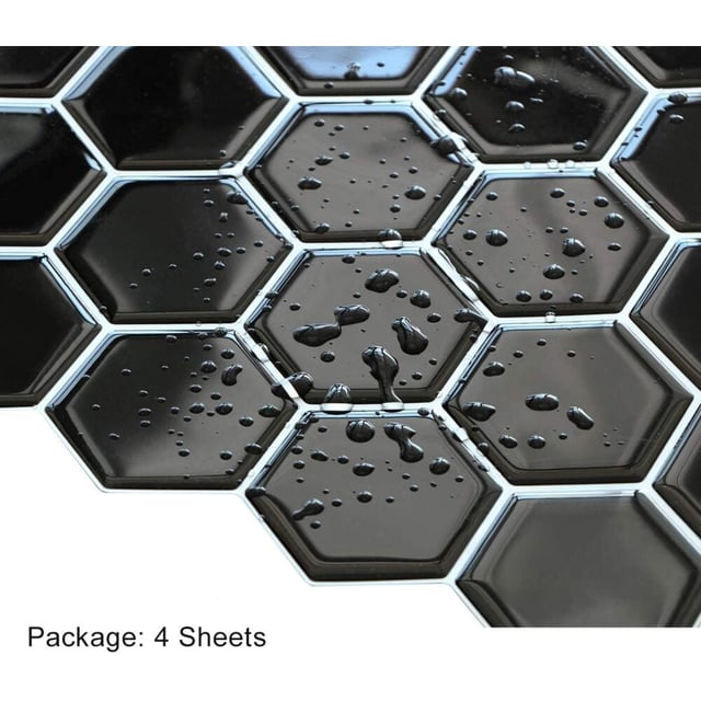 Selvklebende flis, svart Hexagon 10 pk.