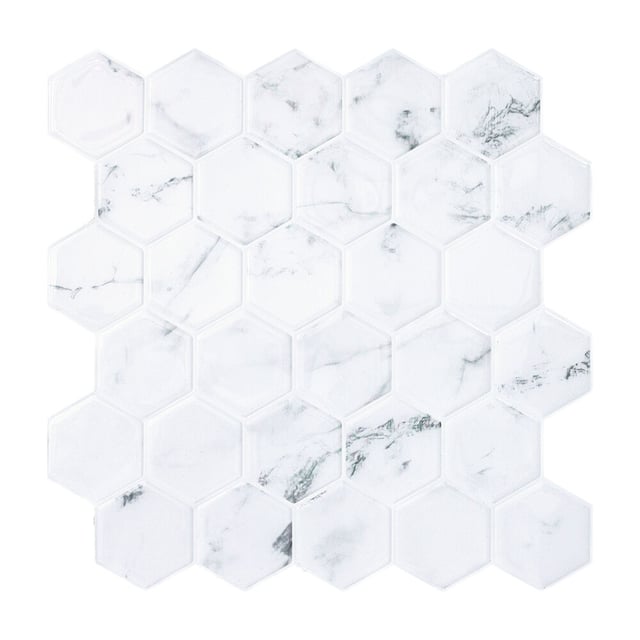 Selvklebende flis, Hvit marmor Hexagon 10 pk.