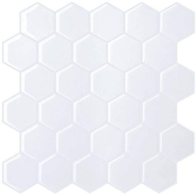 Selvklebende flis, Hvit Hexagon 10 pk.