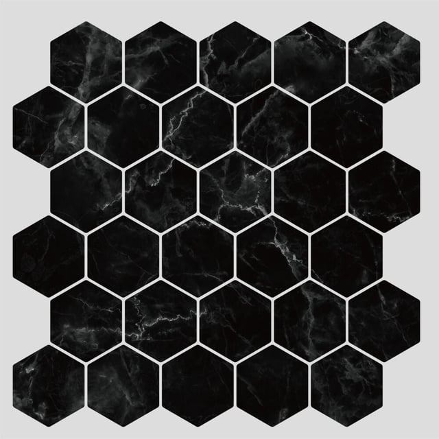Selvklebende flis, svart marmor Hexagon 10 pk.