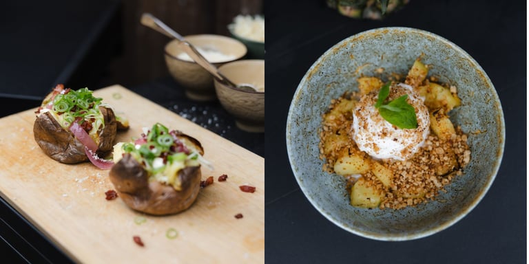 Bakt potet på grillen og grillet ananas