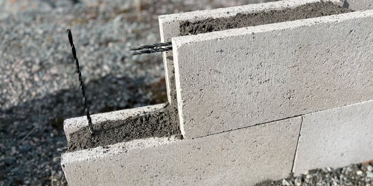 Armeringsstag plassert i murblokker