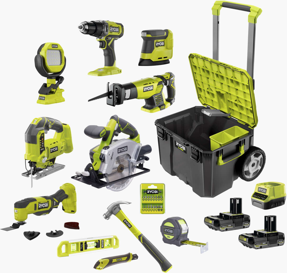 Ryobi R18CK7-2C20LB verktøysett m/2 batterier