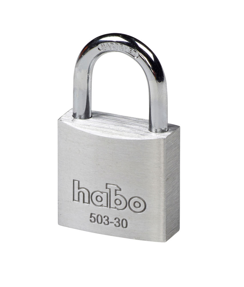 Habo 503-30 hengelås Hengelås av massiv aluminium. Dobbeltboltet bøyle Ø5 mm.