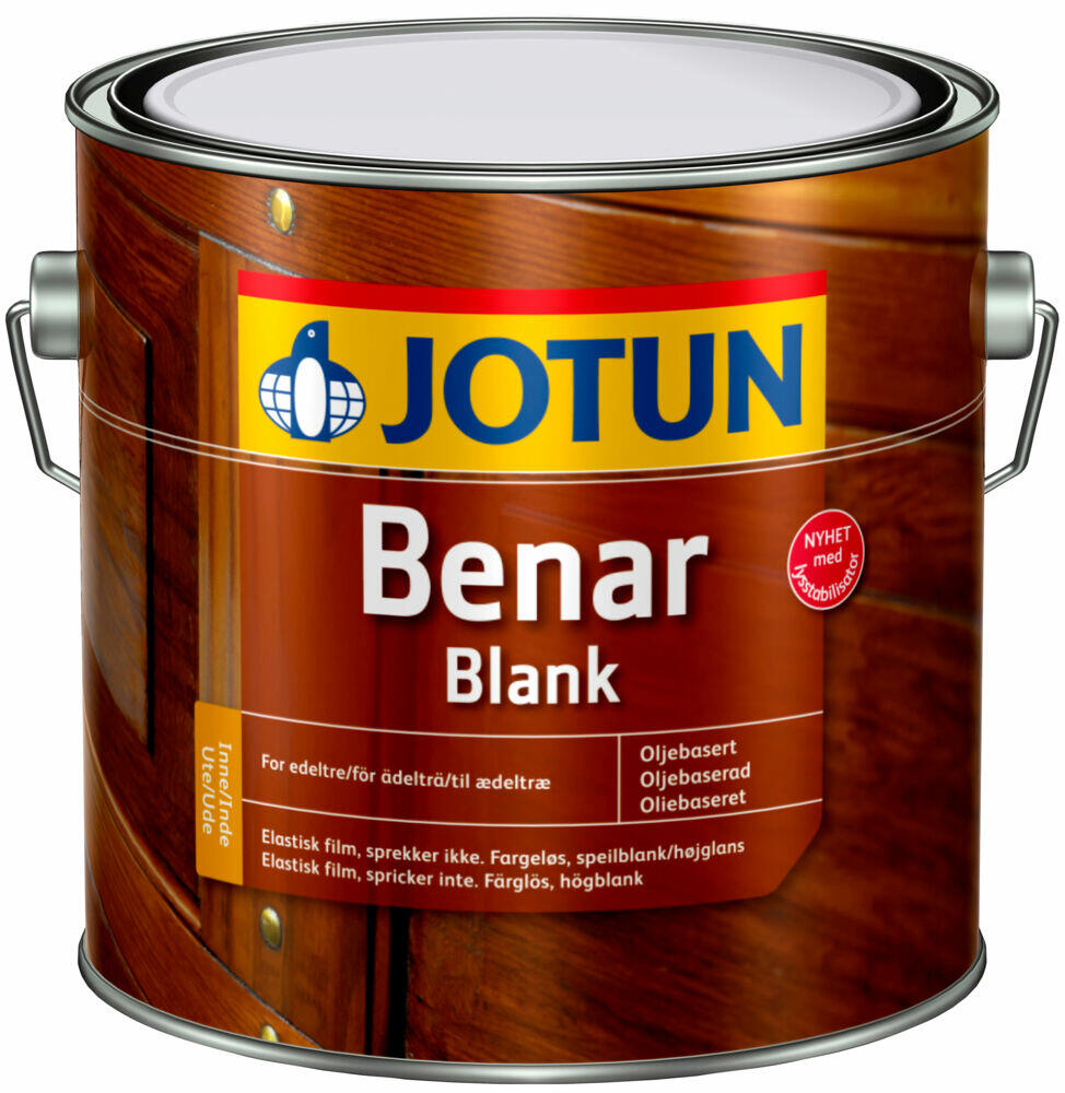 Jotun Benar olje blank En ypperlig olje som kan brukes til oppfriskning og vedlikehold av teak, redwood, edeltre. Anbefalt forbruk pr. strøk: 14-16 m²/liter.