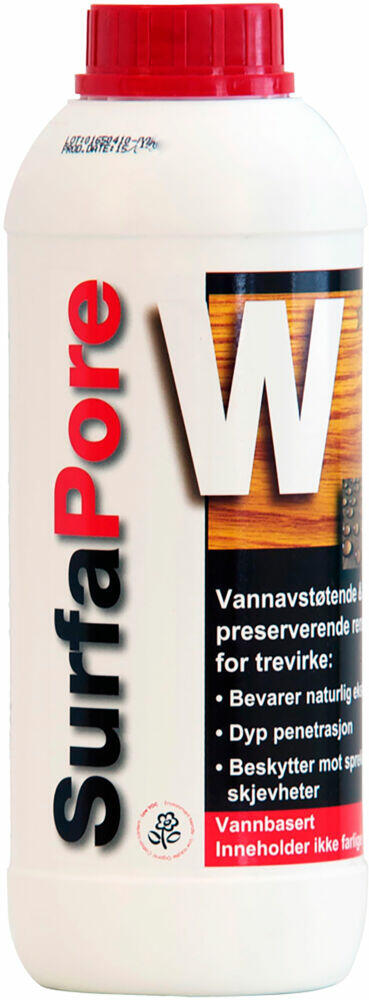 Surfapore impregnering W 1 liter for tre W er en beskyttende impregnering for trevirke. W kan brukes på alle typer trevirke, fra teak til gran.