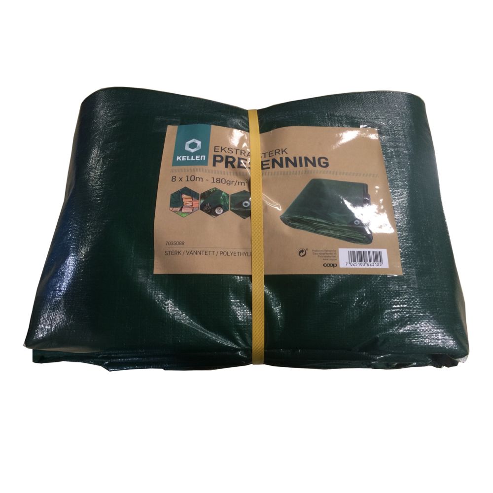 Kellen 180 gr/m² presenning Ekstra sterk presenning i 180 gr/m² matriale polyethylene og med maljer.
