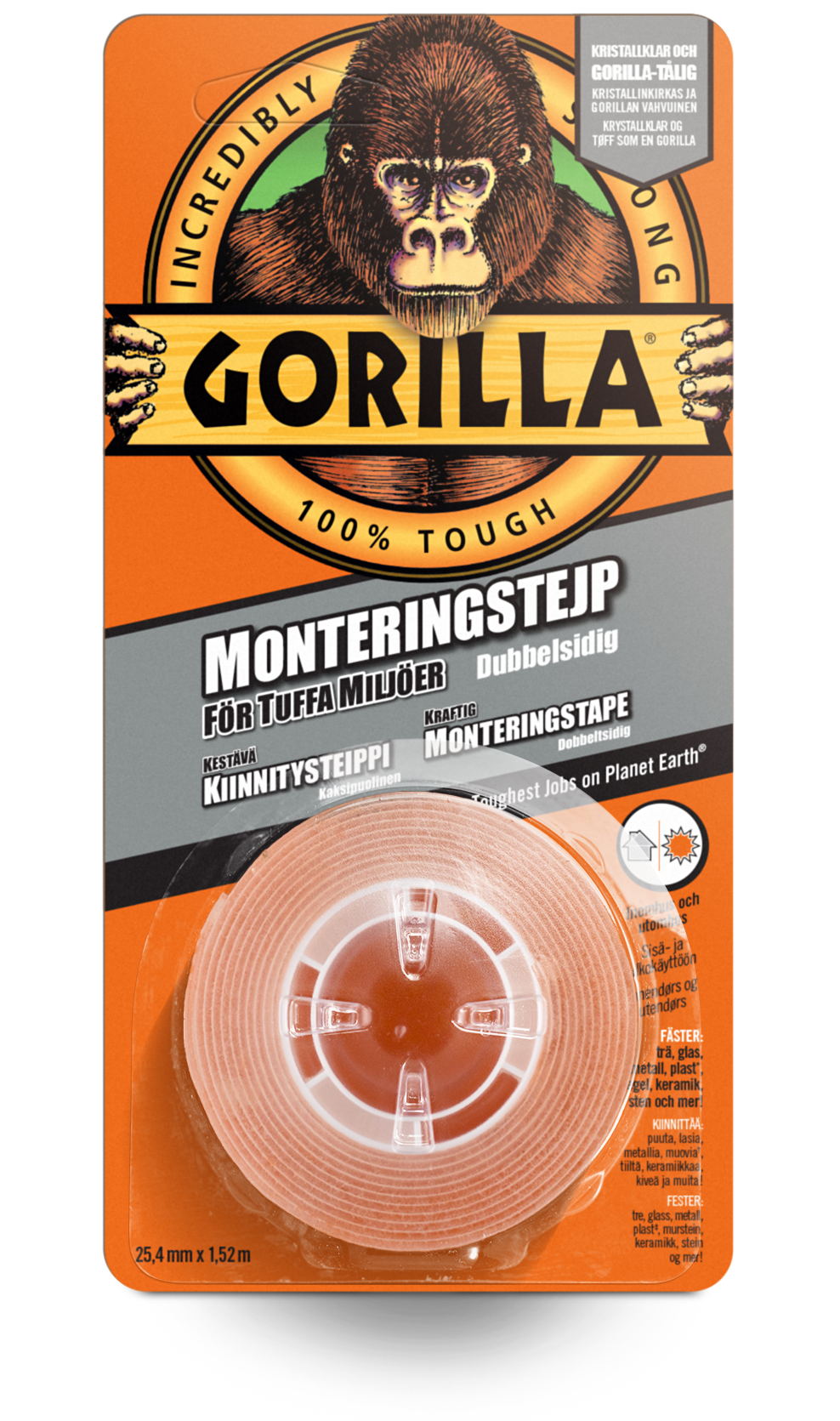 Gorilla Krystallklar monteringstape 25 mm. - 1,5 meter